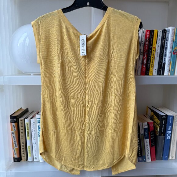 Aritzia Wilfred Yellow Anvers T shirt Split Back Cotton Tee Capsleeve Top XXS XS - Picture 3 of 13